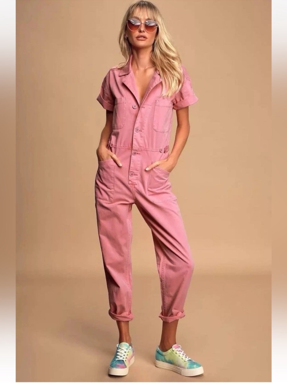 pistola Pink Short-Sleeve Utility Jumpsuit
